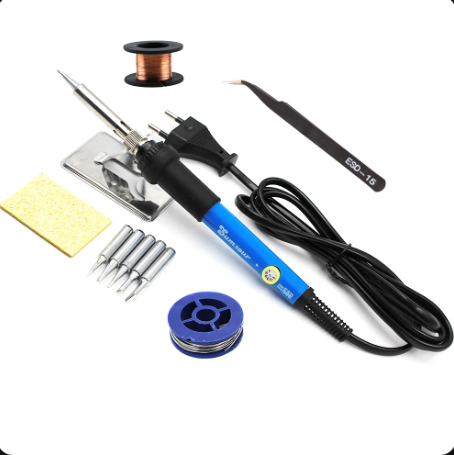 KIT Fer à Souder Etain de Précision, Température Réglable 200~450℃, 5 pointes, fil à souder, Support de fer, PU bag